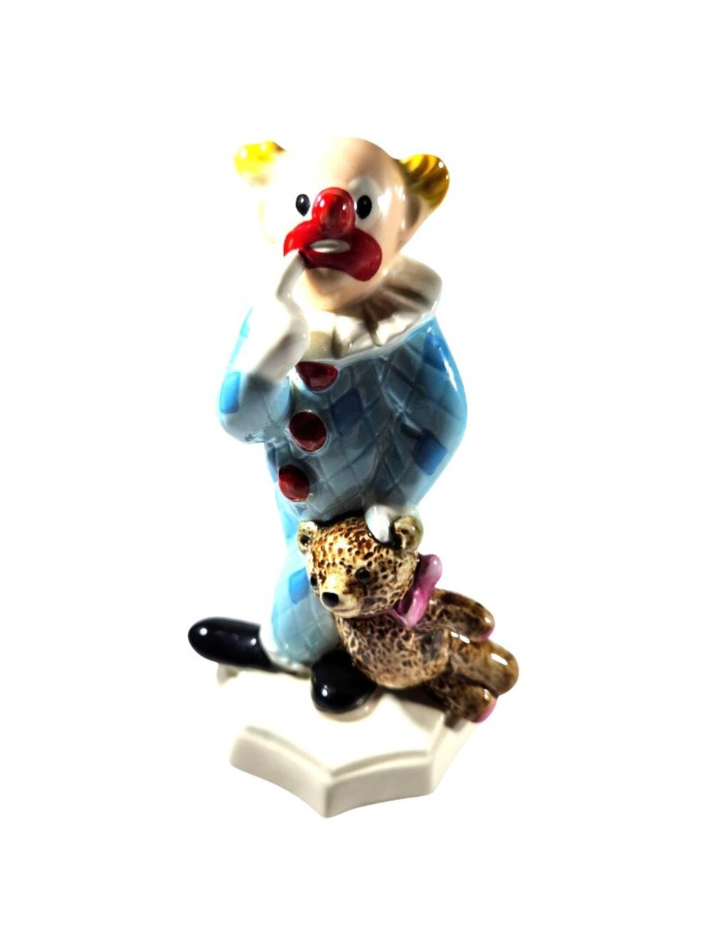 Porcelain Clown Figurine Teddy Bear Goebel W. Germany circus vintage blue red